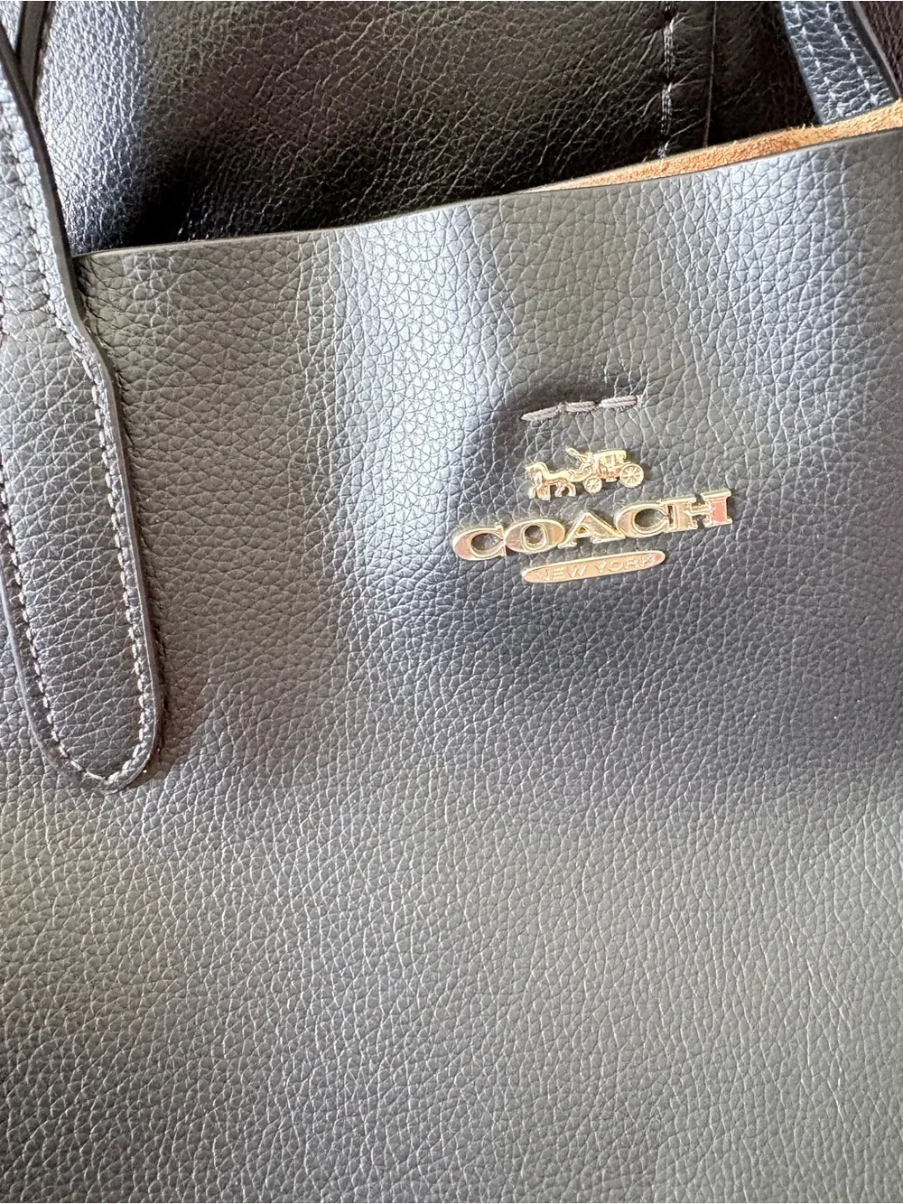 Coach Black Leather Tote with Gold Logo